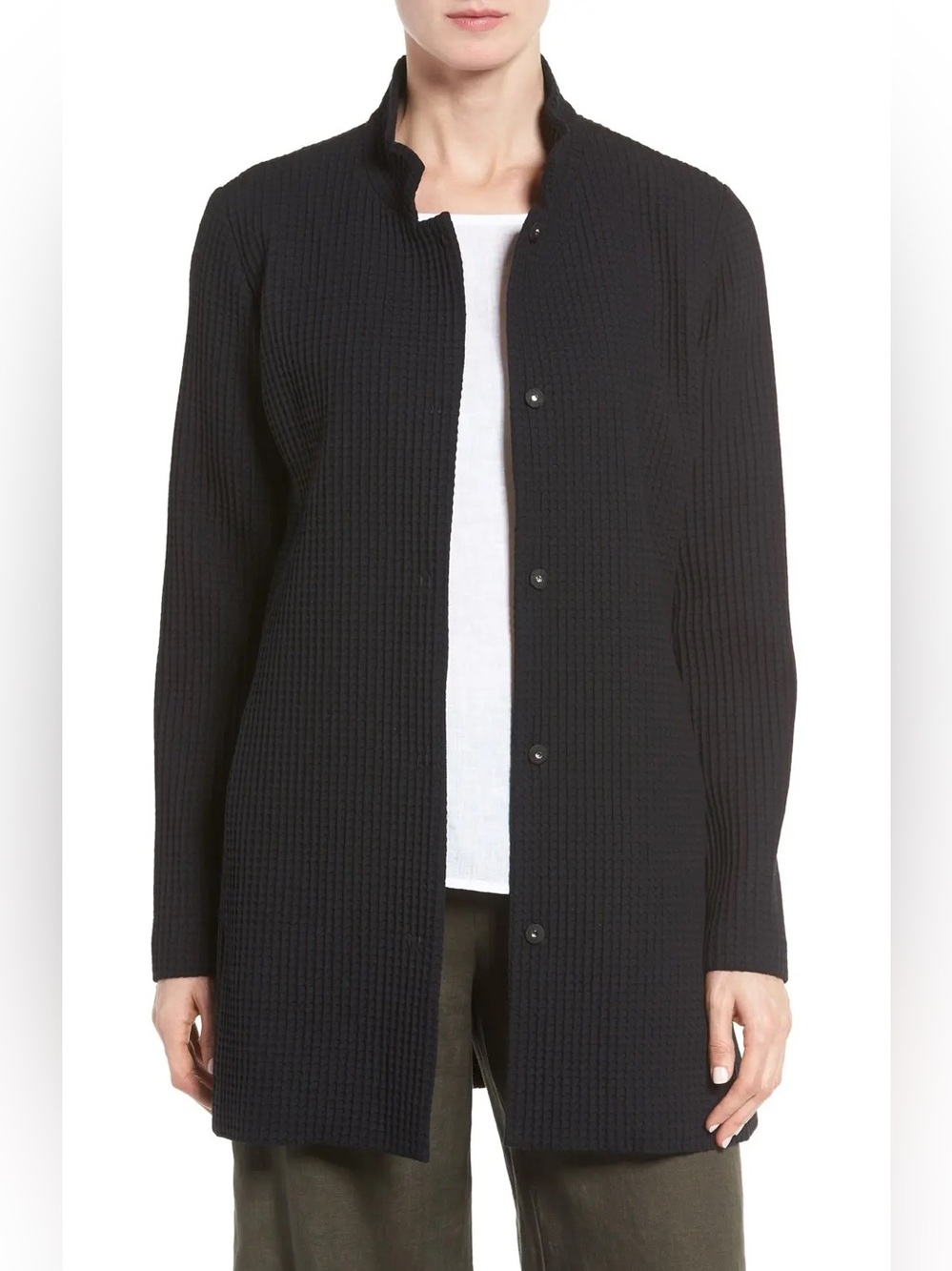 Eileen Fisher Grid Stretch Cotton & Tencel Blend Jacket